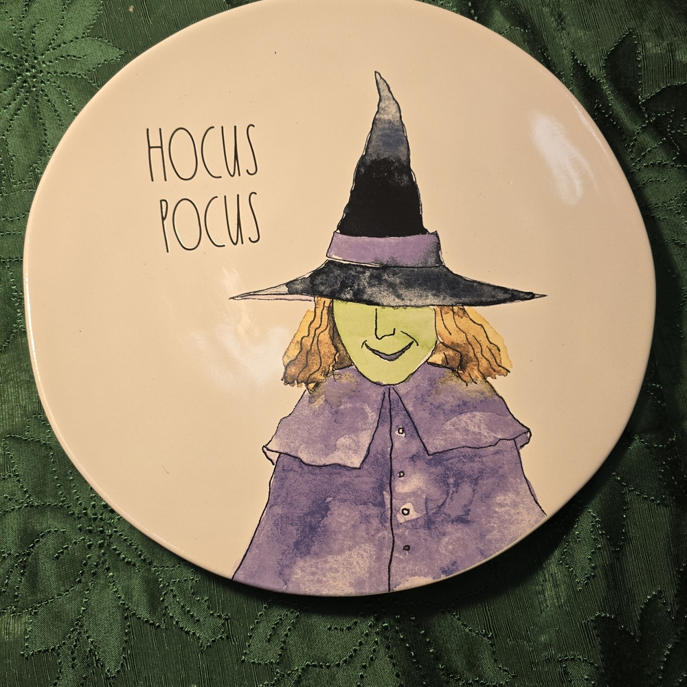 Rae Dunn 11" Witch Hocus Pocus Plate with Purple and Green Accents #4